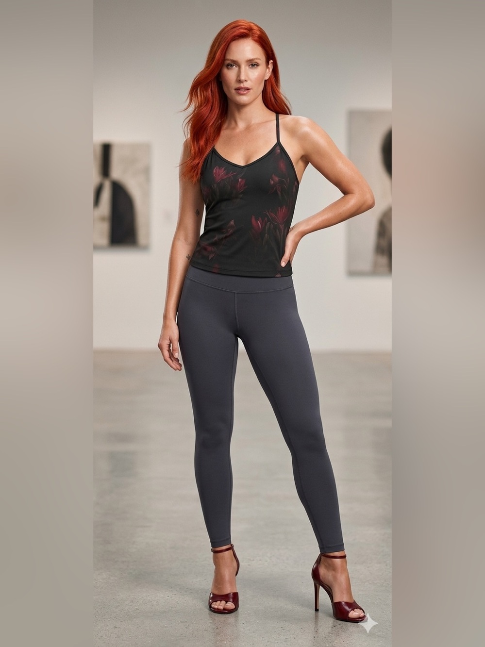 Lululemon Black Floral Print Spaghetti Strap Tank Top